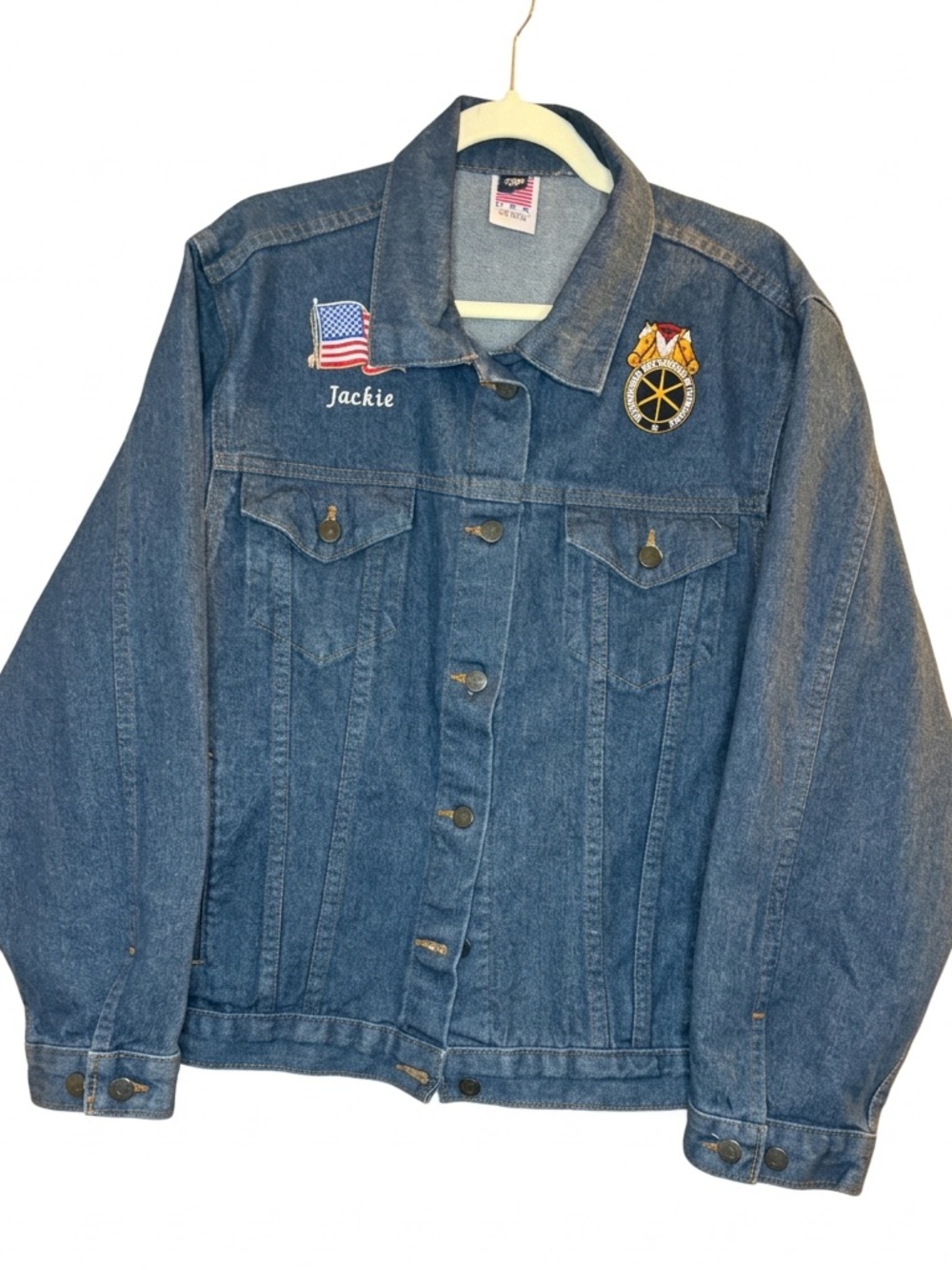USA TEAMSTER local 249 PATCHES EMBROIDERED MONOGRAMMED JACKIE DENIM JACKET